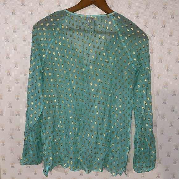 Lilly Pulitzer Rila Top Teal Gold Tassel - Picture 3 of 11